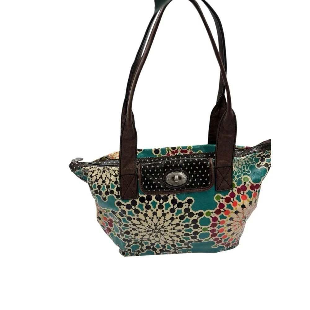 Fossil‎ KEY-PER Key Per Kaleidoscope Coated Canvas Shoulder Tote Purse Teal